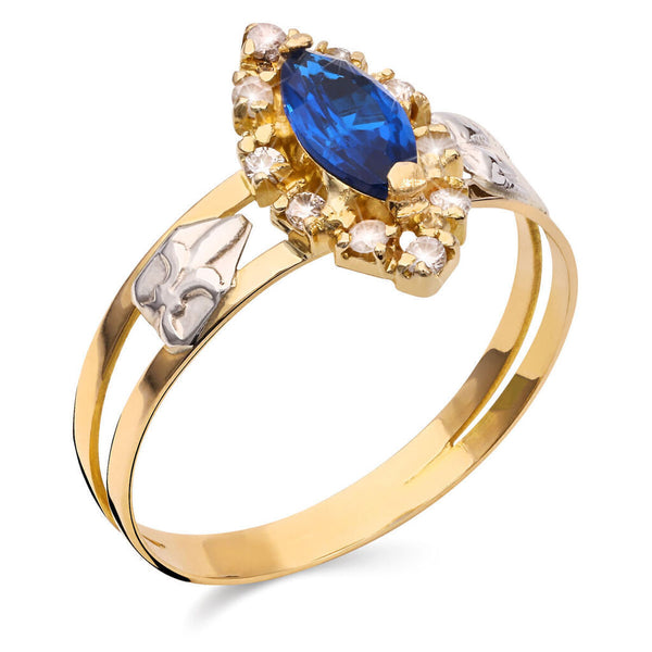 Anel Formatura em Ouro Amarelo 18k com Pedra Sintética Navete Azul