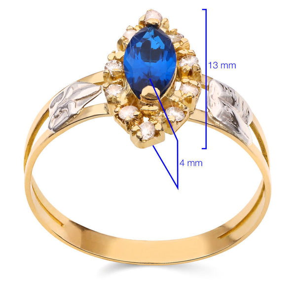 Anel Formatura em Ouro Amarelo 18k com Pedra Sintética Navete Azul