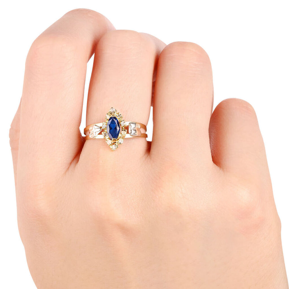 Anel Formatura em Ouro Amarelo 18k com Pedra Sintética Navete Azul