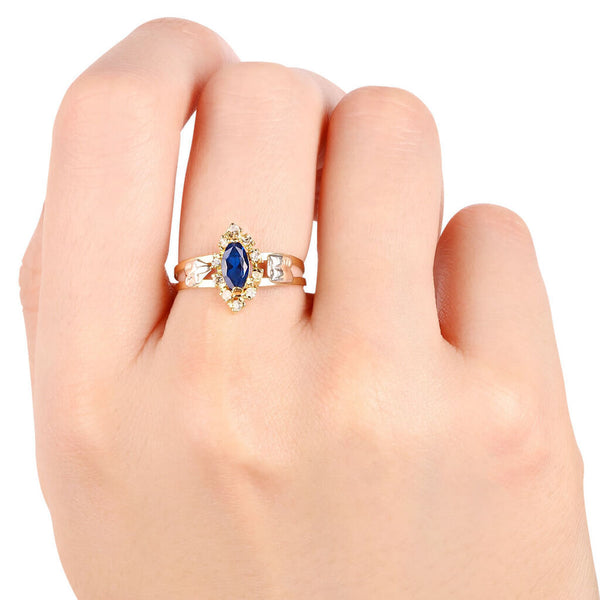 Anel Formatura em Ouro Amarelo 18k com Pedra Sintética Navete Azul