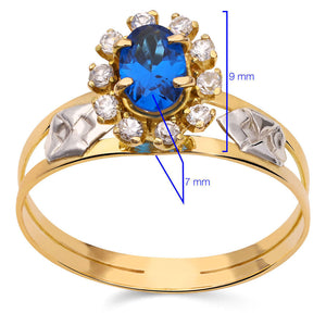 Anel em Ouro Amarelo 18k Formatura Pedras Sintéticas Azul e Brancas