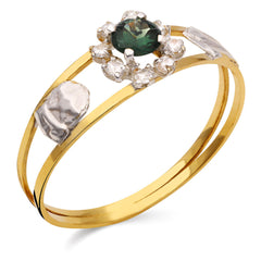 Anel em Ouro Amarelo 18k Formatura Com Pedra Sintética Verde e Brancas