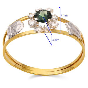 Anel em Ouro Amarelo 18k Formatura Com Pedra Sintética Verde e Brancas