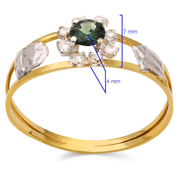 Anel em Ouro Amarelo 18k Formatura Com Pedra Sintética Verde e Brancas