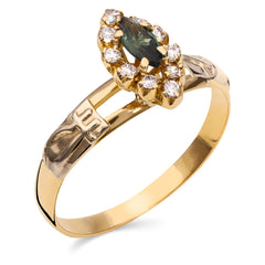Anel em Ouro Amarelo 18k Formatura Com Pedra Sintética Verde e Brancas