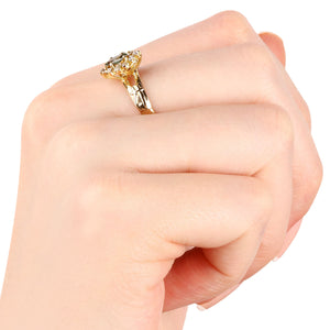 Anel em Ouro Amarelo 18k Formatura Com Pedra Sintética Verde e Brancas