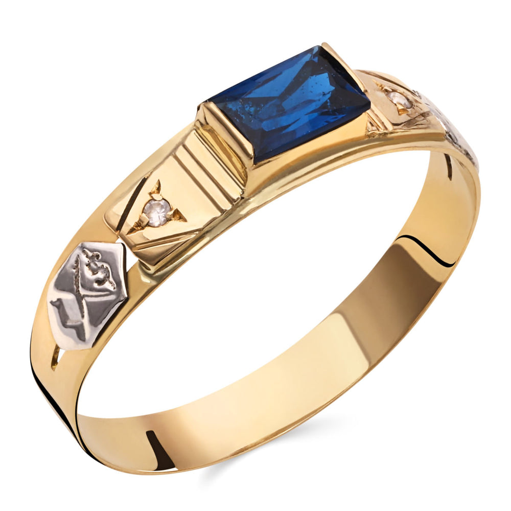 Anel Formatura Pedra Sintética Retangular Azul Ouro Amarelo