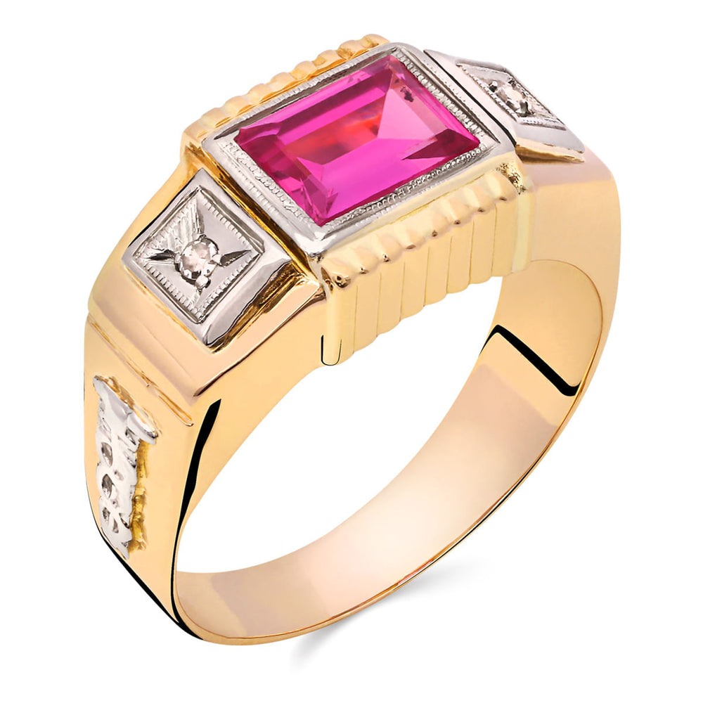 Anel em Ouro Rose 18k Formatura Pedra Rosa Sintética e Diamantes