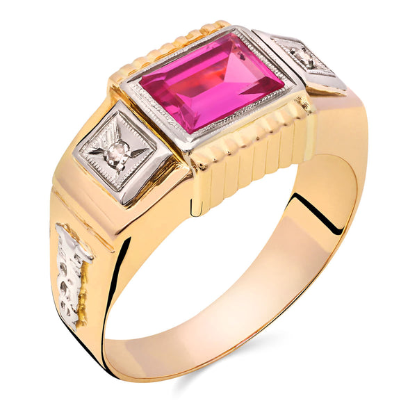 Anel em Ouro Rose 18k Formatura Pedra Rosa Sintética e Diamantes
