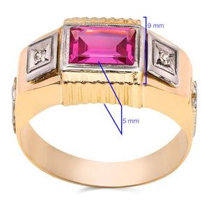 Anel em Ouro Rose 18k Formatura Pedra Rosa Sintética e Diamantes