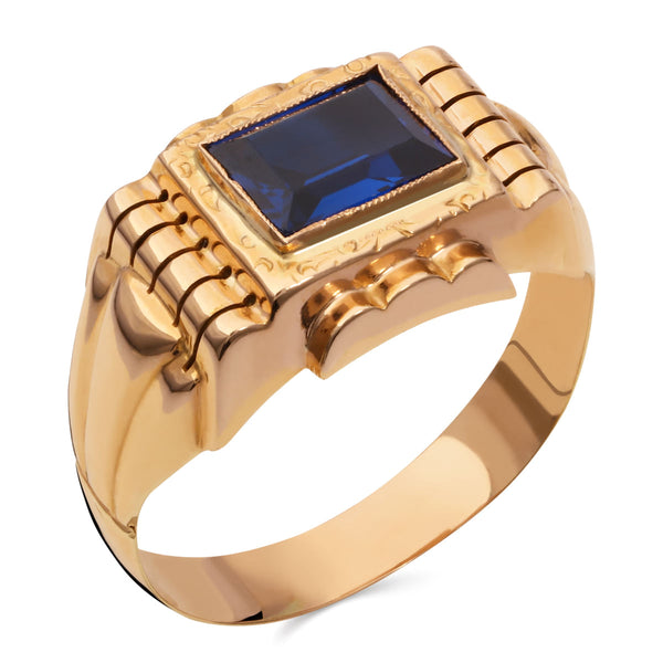 Anel em Ouro Rose 18k Formatura Pedra Sintética Azul