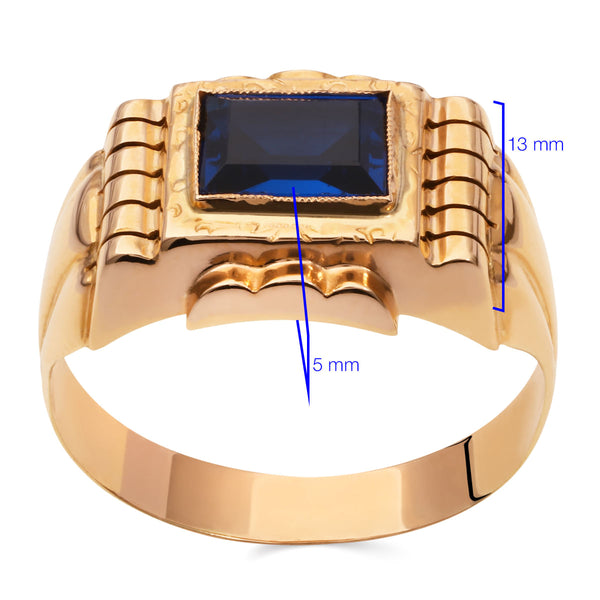 Anel em Ouro Rose 18k Formatura Pedra Sintética Azul