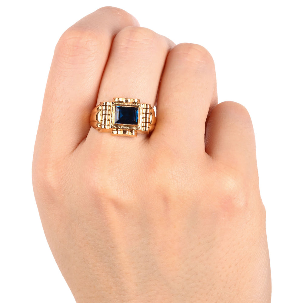 Anel em Ouro Rose 18k Formatura Pedra Sintética Azul