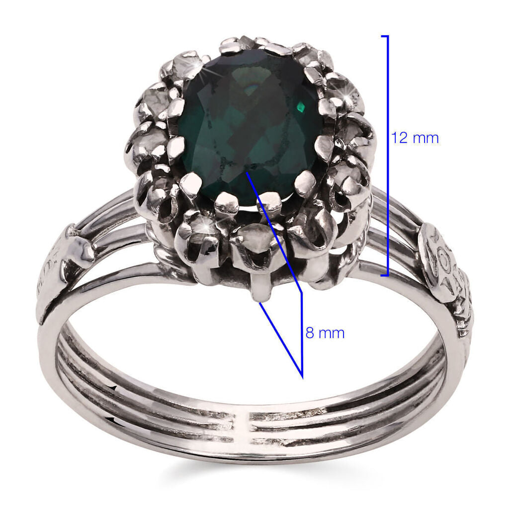 Anel em Ouro Branco 18k Formatura comTurmalina Verde e Diamantes