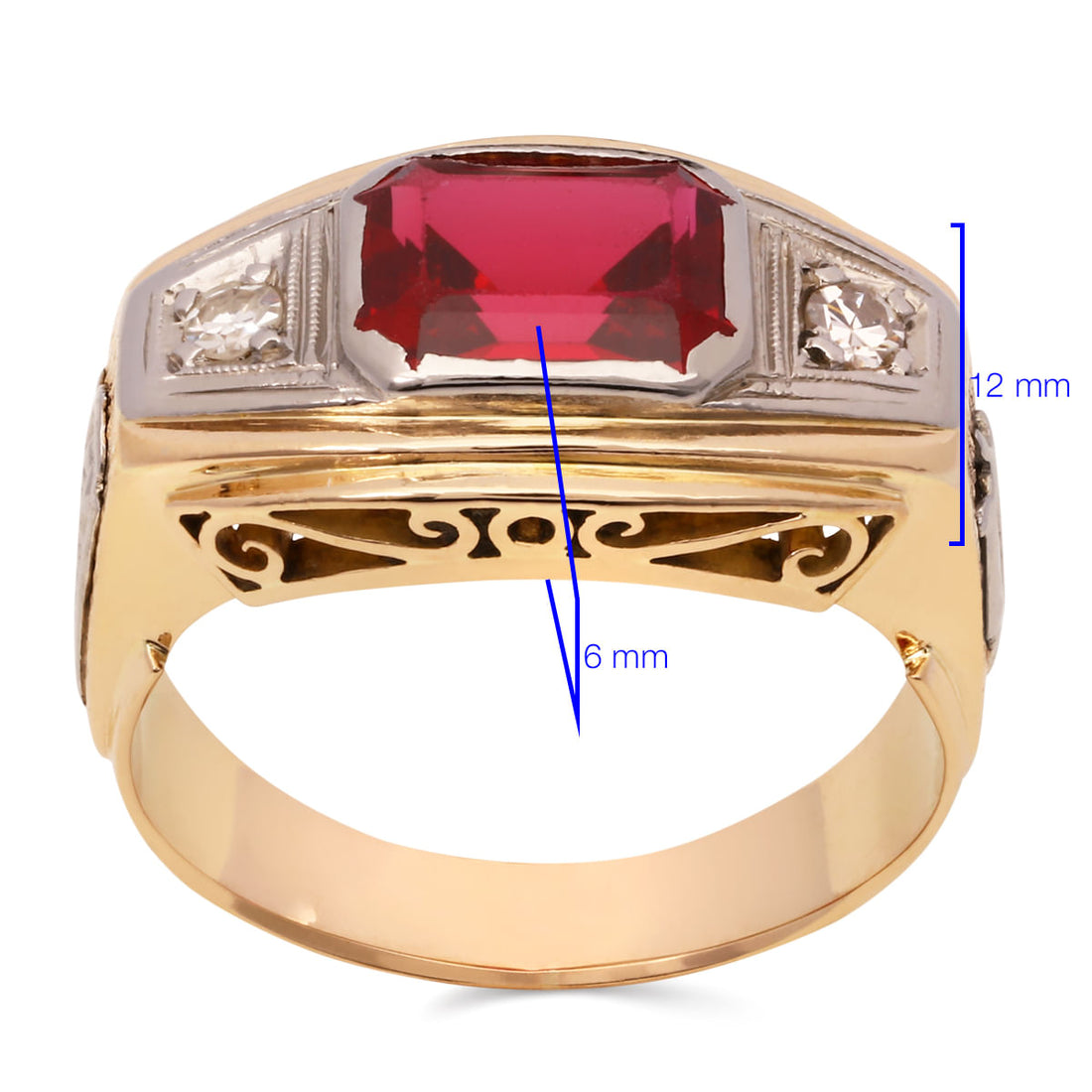 Anel em Ouro Rose 18k de Formatura Direito Pedra Sintética Vermelha e Diamantes
