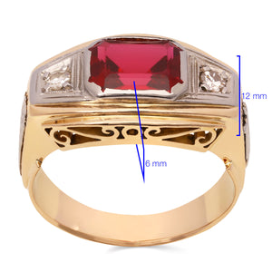 Anel em Ouro Rose 18k de Formatura Direito Pedra Sintética Vermelha e Diamantes
