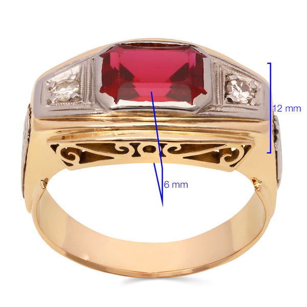 Anel em Ouro Rose 18k de Formatura Direito Pedra Sintética Vermelha e Diamantes