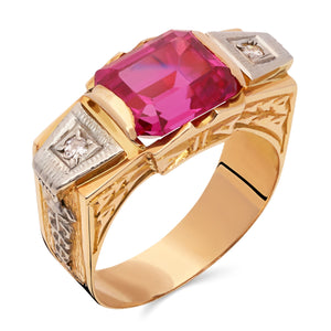 Anel em Ouro Rose 18k de Formatura De Direito Pedra Sintética e Diamantes