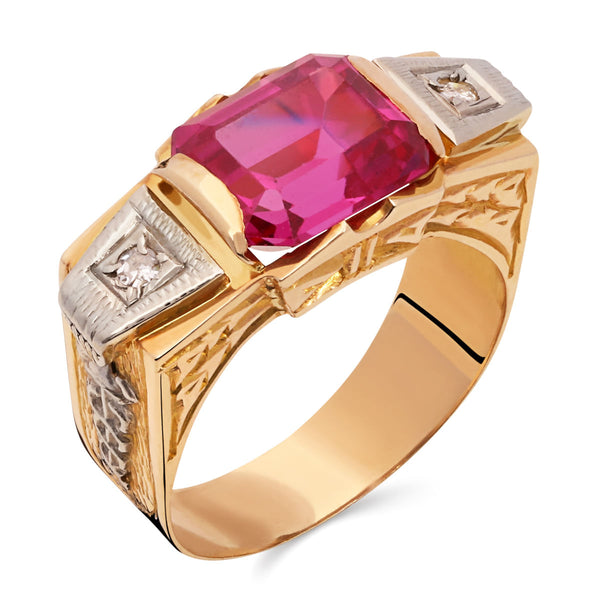 Anel em Ouro Rose 18k de Formatura De Direito Pedra Sintética e Diamantes