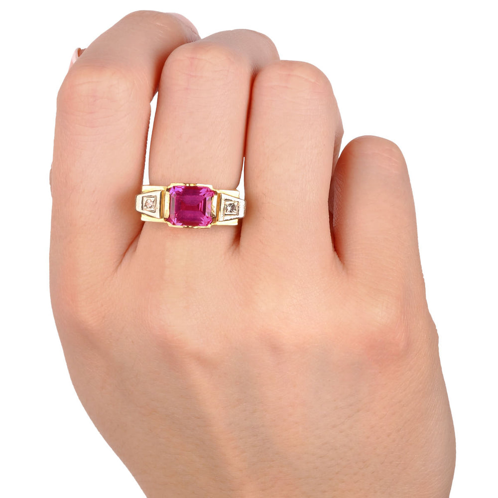 Anel em Ouro Rose 18k de Formatura De Direito Pedra Sintética e Diamantes