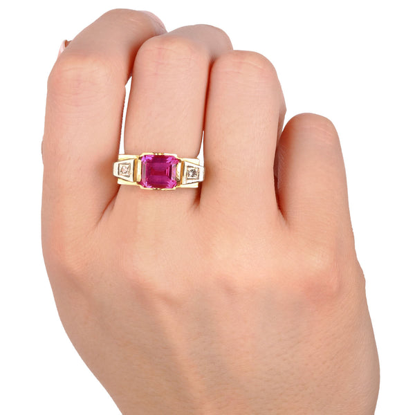Anel em Ouro Rose 18k de Formatura De Direito Pedra Sintética e Diamantes