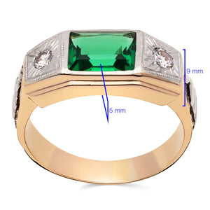 Anel em Ouro Rose 18k Formatura de Medicina com Pedra Sintética Verde e Diamantes
