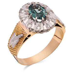 Anel em Ouro Amarelo 18k Formatura com Turmalina Verde e Diamantes