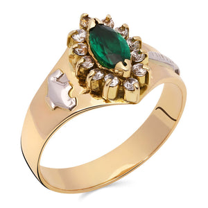 Anel em Ouro de Formatura com Esmeralda Navete e diamantes