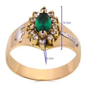 Anel em Ouro de Formatura com Esmeralda Navete e diamantes