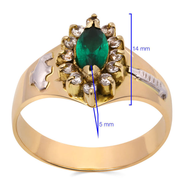 Anel em Ouro de Formatura com Esmeralda Navete e diamantes
