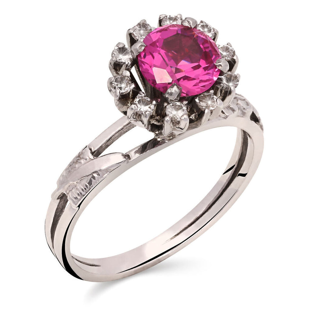 Anel em Ouro Branco 18k Formatura Pedra Sintética Rosa
