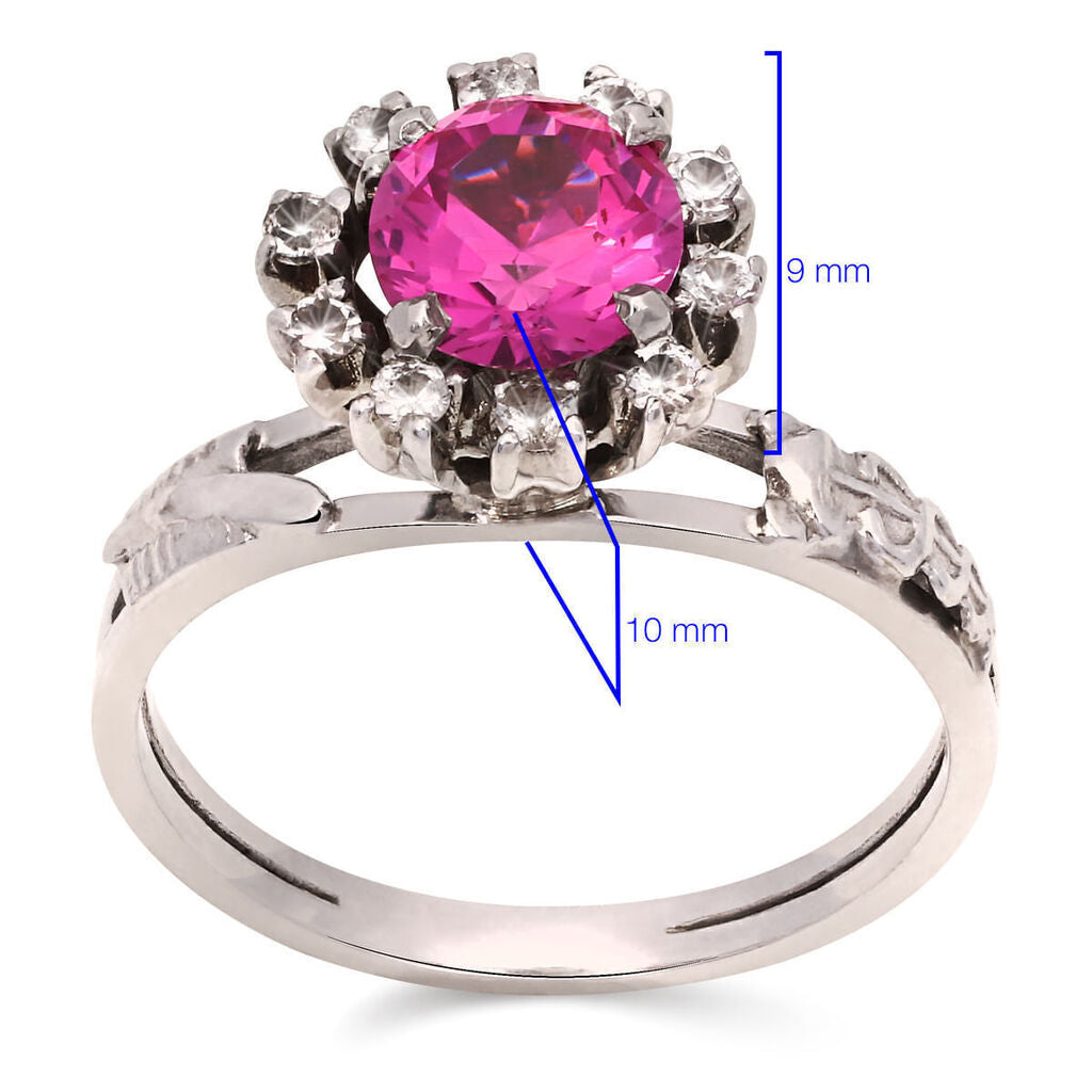 Anel em Ouro Branco 18k Formatura Pedra Sintética Rosa