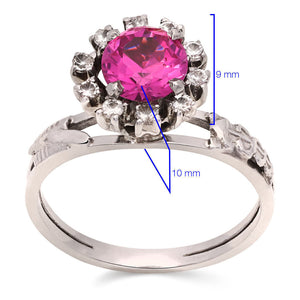 Anel em Ouro Branco 18k Formatura Pedra Sintética Rosa