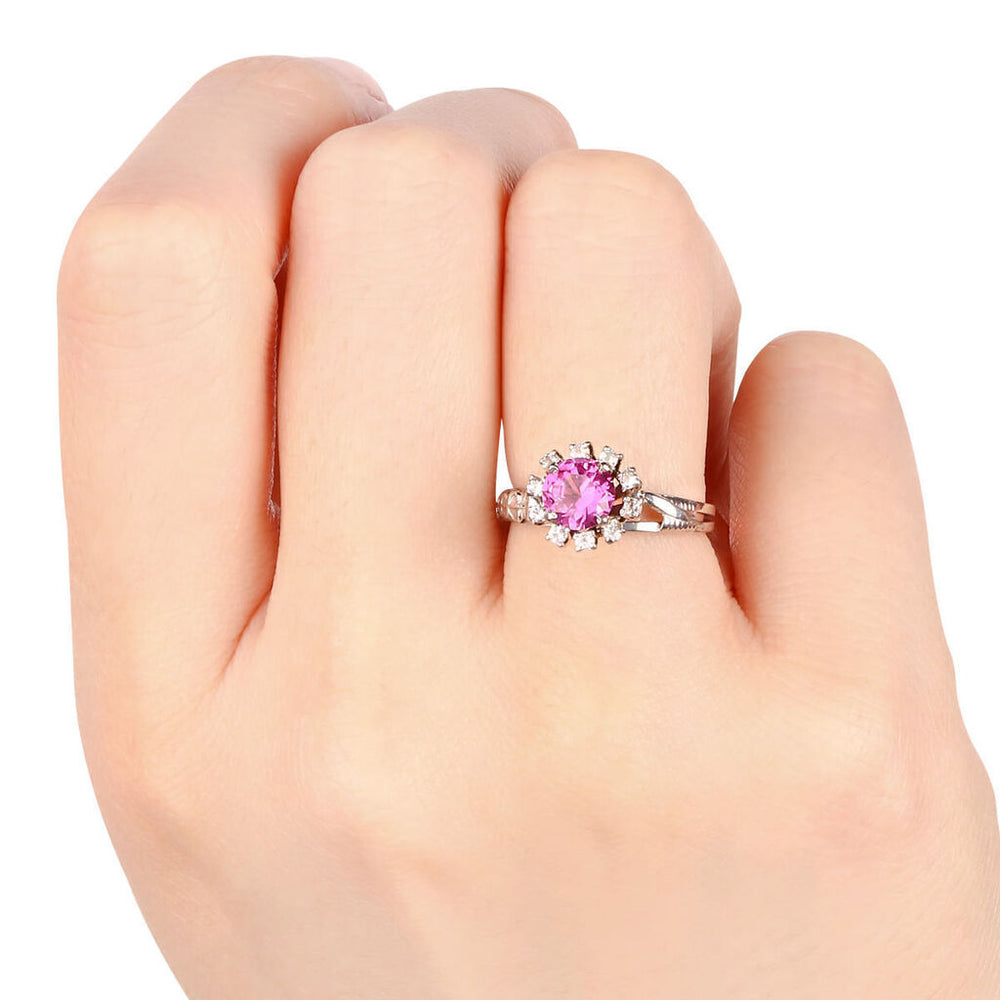 Anel em Ouro Branco 18k Formatura Pedra Sintética Rosa