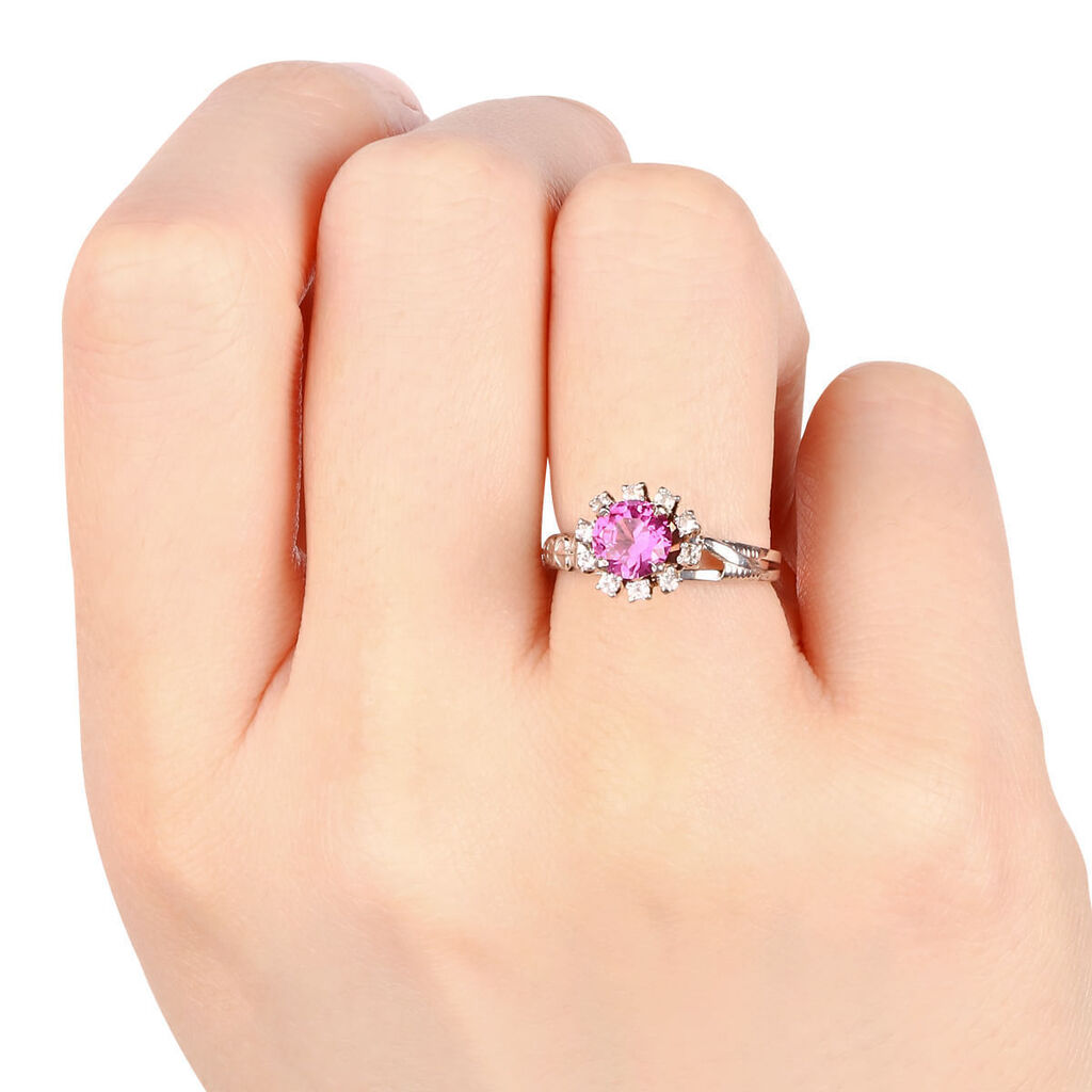 Anel em Ouro Branco 18k Formatura Pedra Sintética Rosa