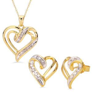 Par de Brinco e Pingente em Prata 925 Coração com Diamantes Ice