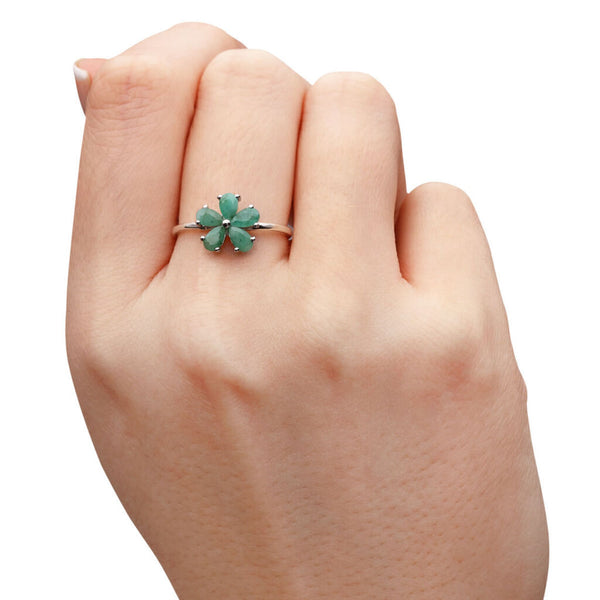 Conjunto em Prata 925 Flor de Esmeralda
