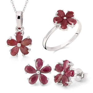 Conjunto em Prata 925 Flor com Rubi