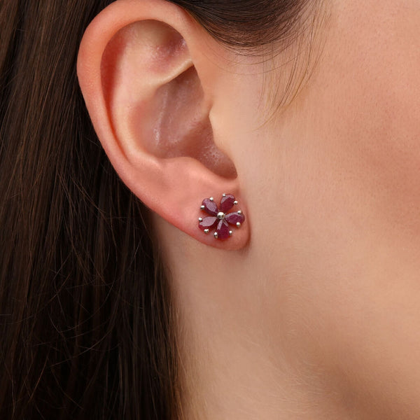 Conjunto em Prata 925 Flor com Rubi