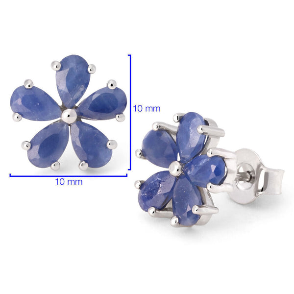 Conjunto em Prata 925 Flor com Safira Azul