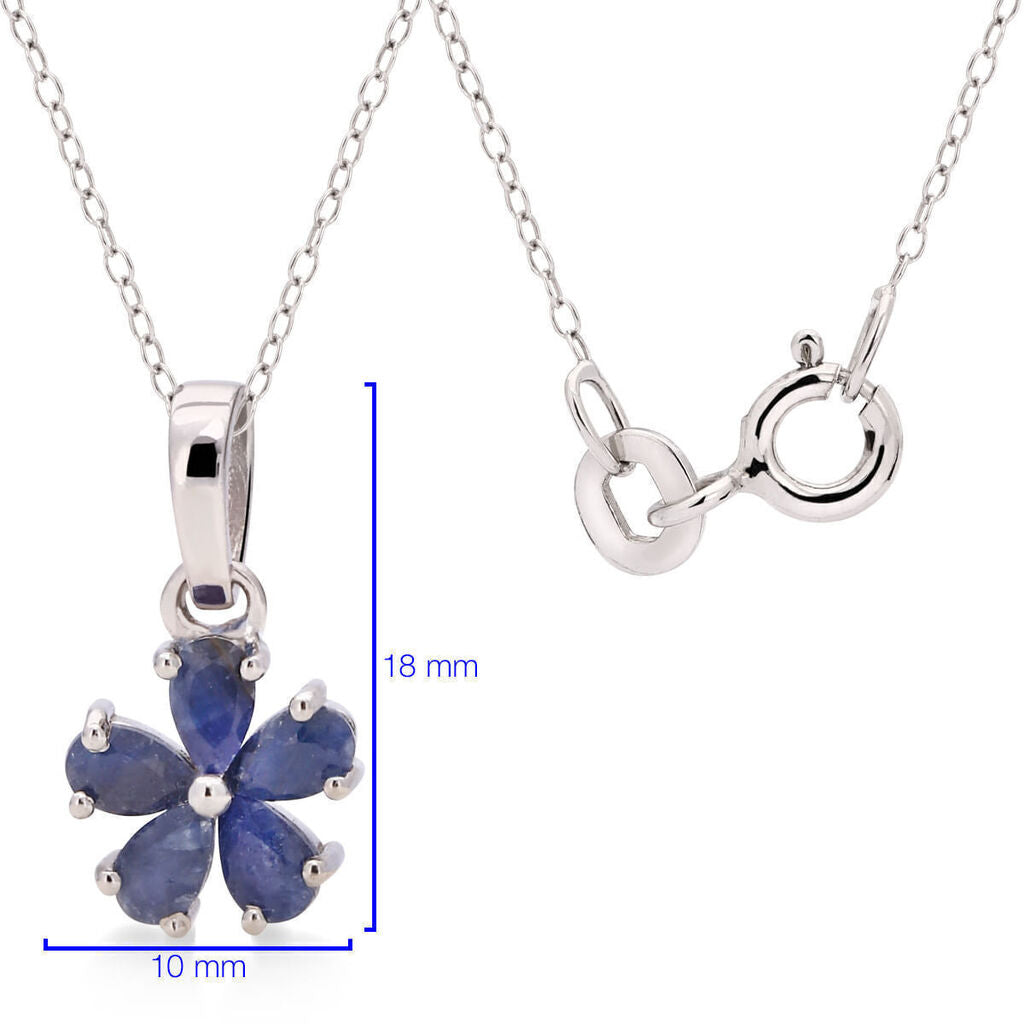 Conjunto em Prata 925 Flor com Safira Azul