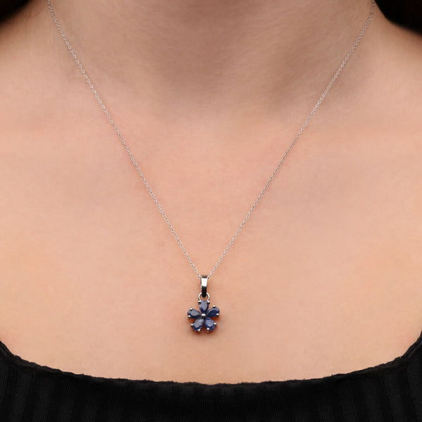 Conjunto em Prata 925 Flor com Safira Azul