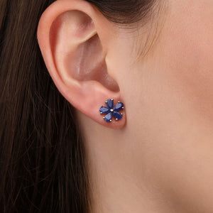 Conjunto em Prata 925 Flor com Safira Azul