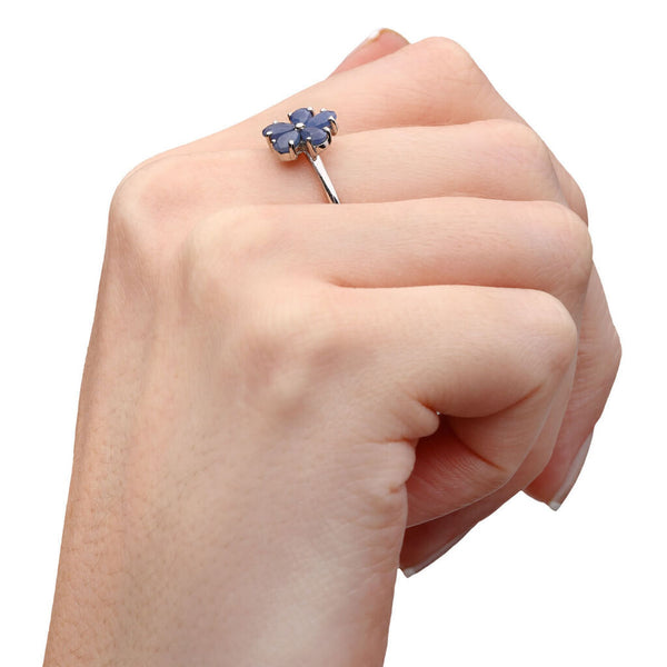 Conjunto em Prata 925 Flor com Safira Azul