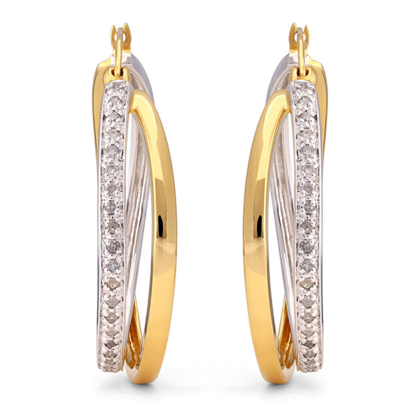 Argola em Prata 925 Orbital Duas Cores Com Diamantes