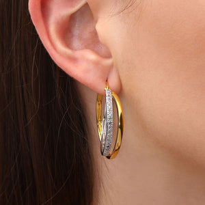 Argola em Prata 925 Orbital Duas Cores Com Diamantes