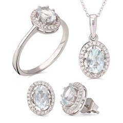 Conjunto em Prata 925 com Água Marinha