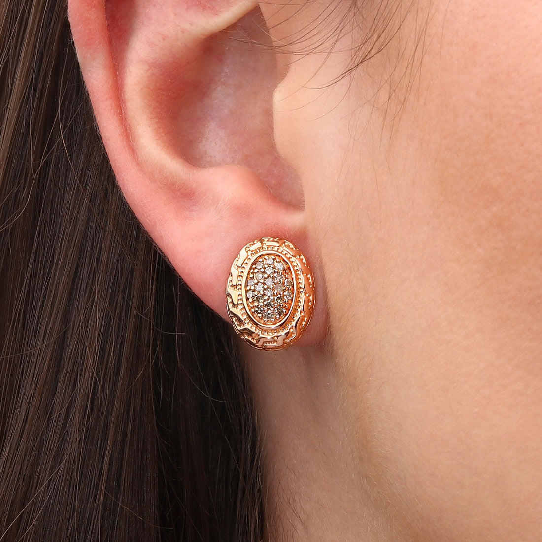 Par de Brinco em Prata 925 com Diamantes Champagne