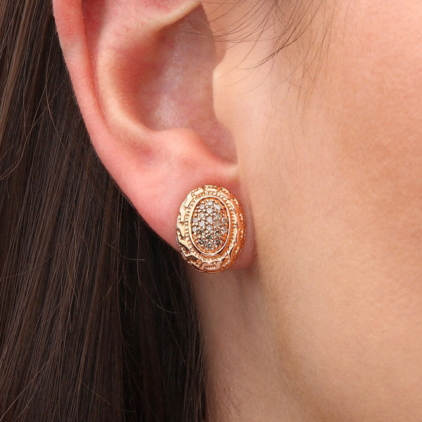 Par de Brinco em Prata 925 com Diamantes Champagne