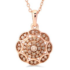 Pingente em Prata 925 Flor com Diamantes Chocolates